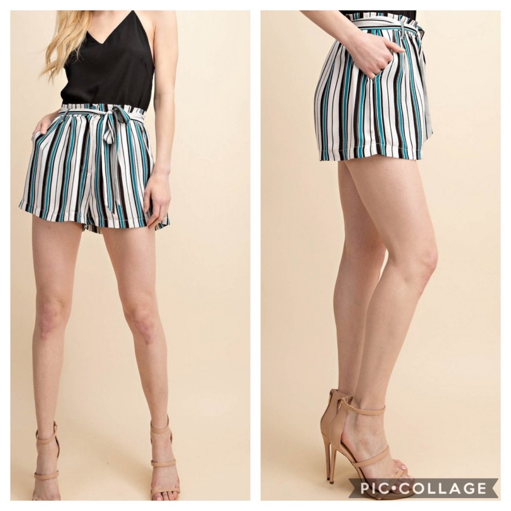 Stripe w/ Belt Shorts - Teal Mix